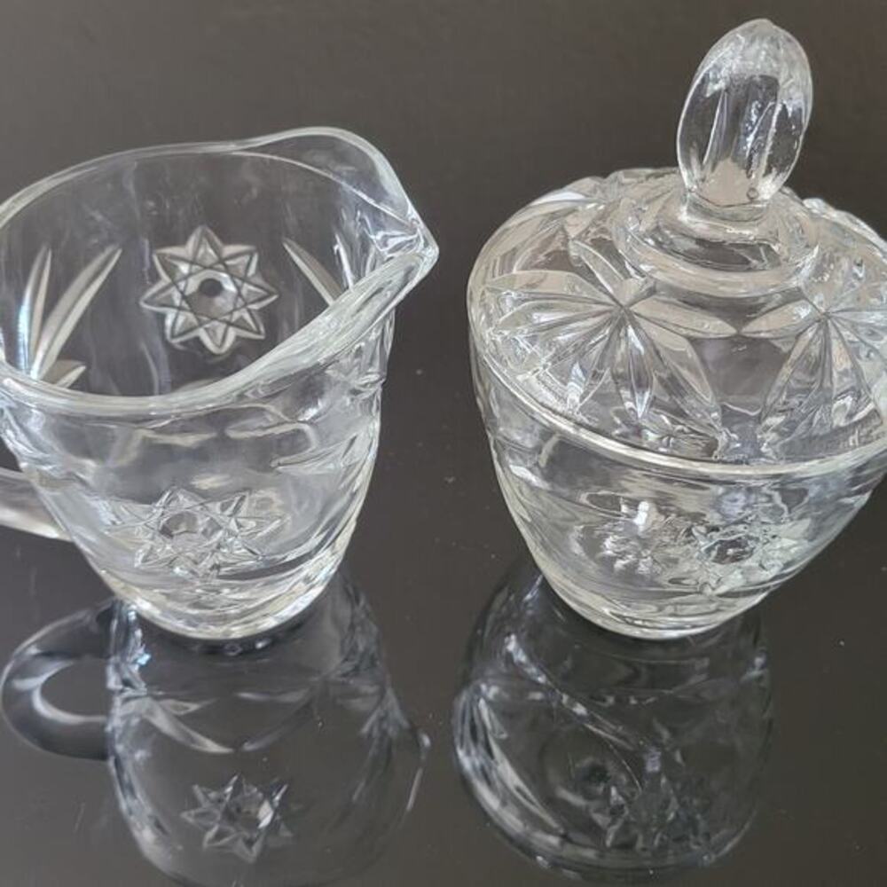 Vintage Mid Retro Century Modern Anchor Hocking Star of‎ David Sugar and Creamer